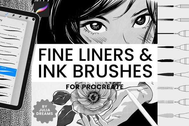 ファインライナーインク Procreateブラシ Fine Liners Ink Procreate Brushes