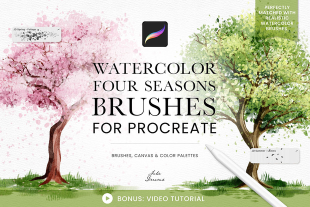 水彩四季の木 Procreate ブラシ Watercolor Four Seasons Tree Brushes Procreate