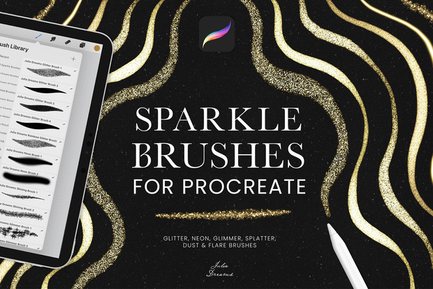 リアルな輝き グリッターゴールド Procreateブラシ Realistic Sparkle Procreate Brushes
