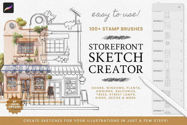 Procreate用ストアフロントスケッチクリエーター：スタンプブラシ Storefront Sketch Creator for Procreate - Stamp Brushes