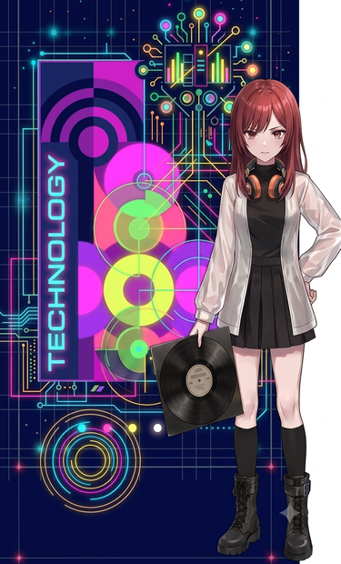 A4 壁掛けアートフレーム用に　昭和レトロ⑭　テクノ　レコード　アバター女子　ポストカード　リトグラフ　ミニポスターなどに