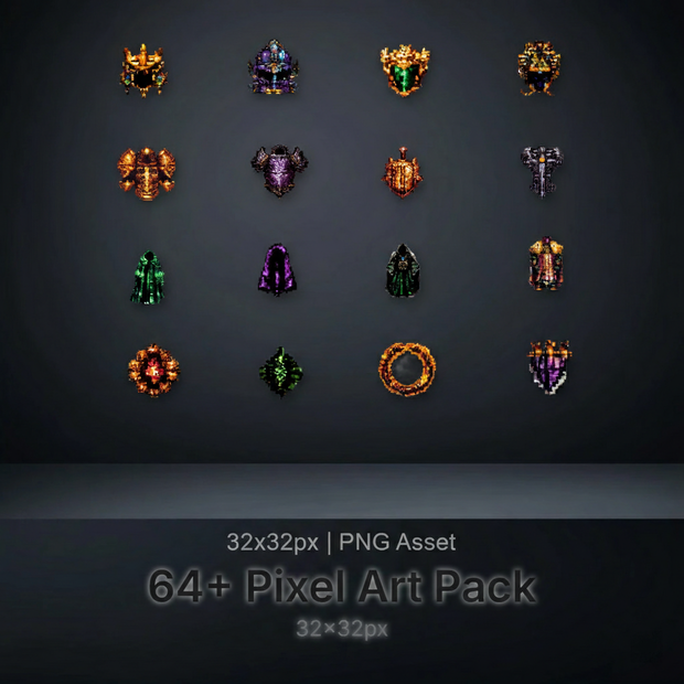 【ドット绘】RPG装备素材セット Vol.3 - 64+ Pixel Art Gear Pack （Standard RPG Size)