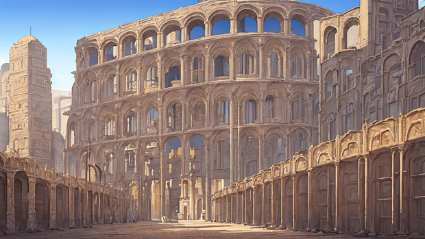 イラスト素材　古い建造物５枚セット（1920*720）