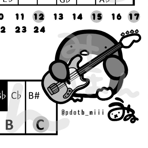 ペンギン絵付き4弦ベース用指板図/bass