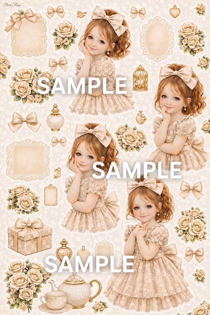 Beige Rose Girl｜A4コラージュ素材