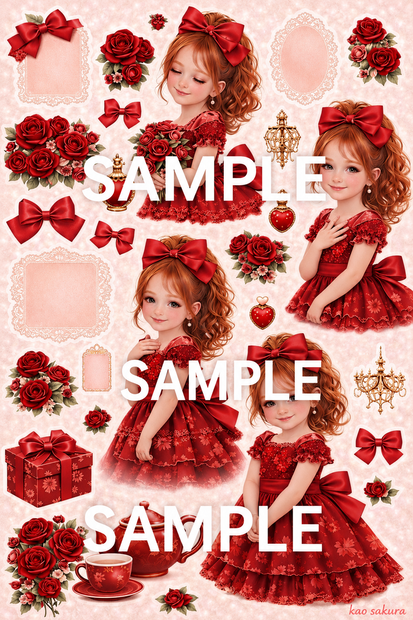 Red Rose Girl｜A4コラージュ素材