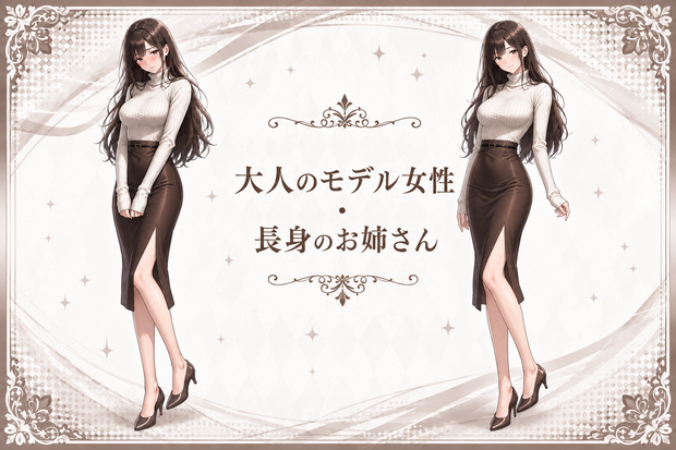 【立ち絵素材】衣装差分有：大人のモデル・長身のお姉さん（女性）