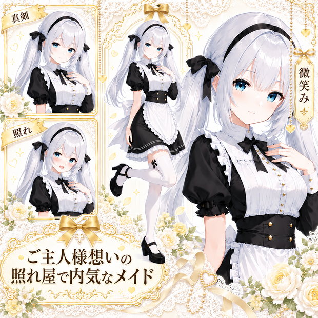 【立ち絵素材177】【無料】ご主人様想いの照れ屋で内気なメイド 