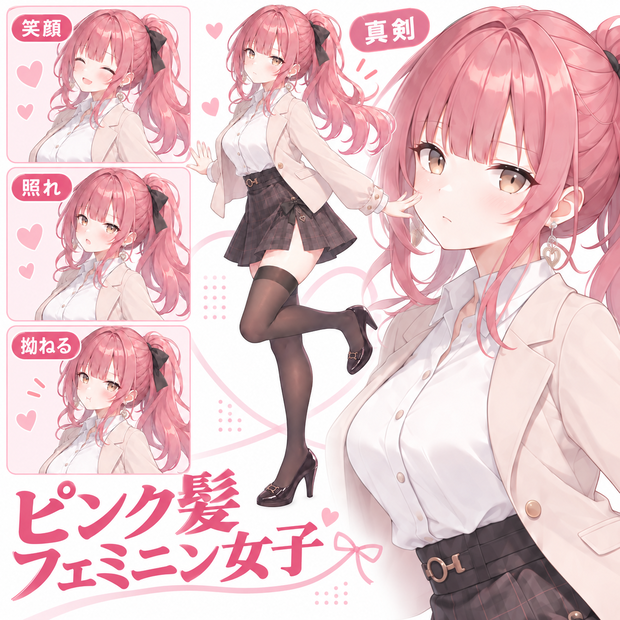 【立ち絵素材315】ピンク髪フェミニン女子