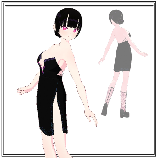 [custom items for Vroid studio] a jeweled black dress 宝石入りの黒いドレス [3D]