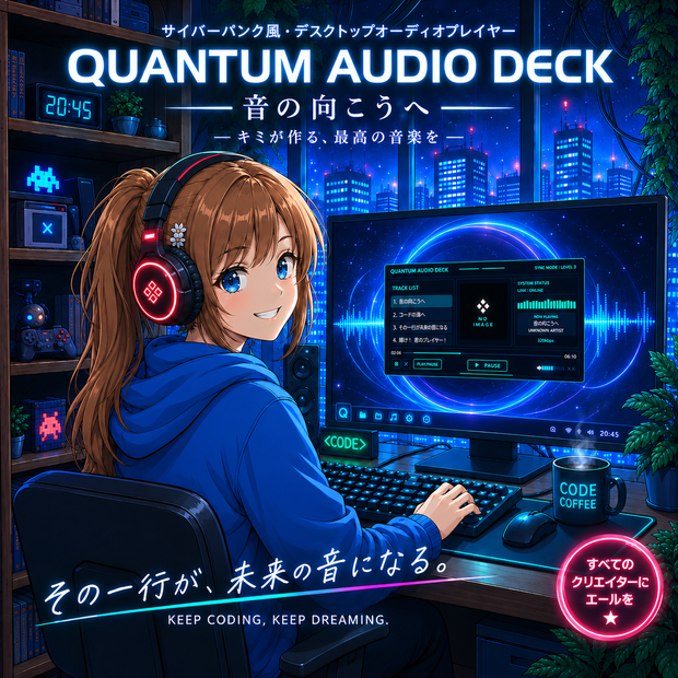 QUANTUM AUDIO DECK - サイバーパンク風・デスクトップオーディオプレイヤー