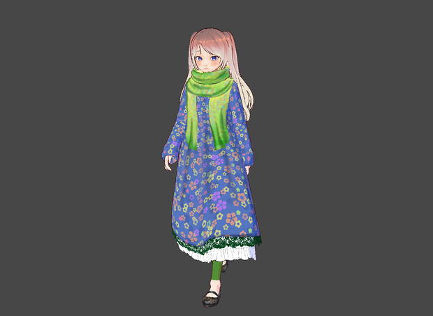 Modern Layered Flowered Dress, scarf, and shoes for VRoid Stable 