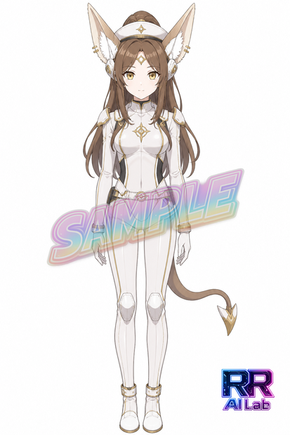 キャラクター立ち絵三面図+PSDデータ＜No.000008：白金の装束に金眼の、神殿を歩くような静かな獣耳キャラクター＞　[Free for a limited time] Character Stand-Up Illustrations (Three-View) + PSD Files