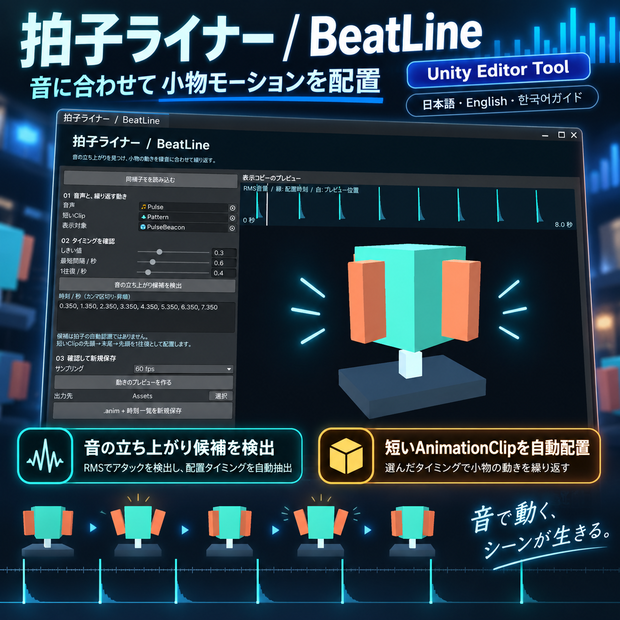 拍子ライナー BeatLine｜音に小物モーションを配置するUnityツール【日本語・English・한국어】