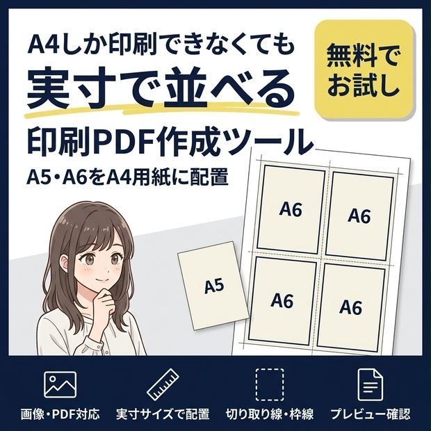 A4用紙に実寸で並べる印刷PDF作成ツール【無料お試し版】