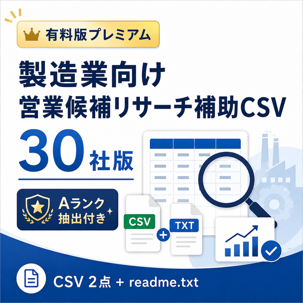 製造業向け 神奈川県 営業候補リサーチ補助リスト 30社版｜Aランク抽出付き