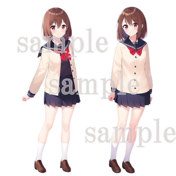 茶髪赤目女子高生立ち絵