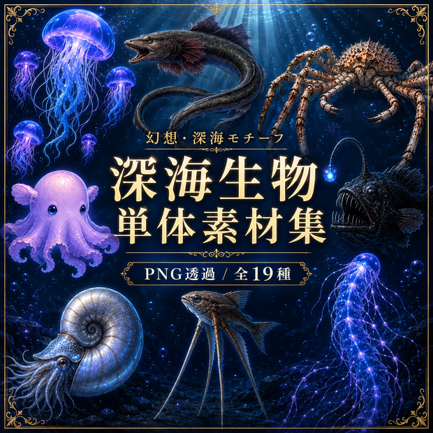 深海×惑星の生物素材 19枚　生物だけ透過バージョンあり