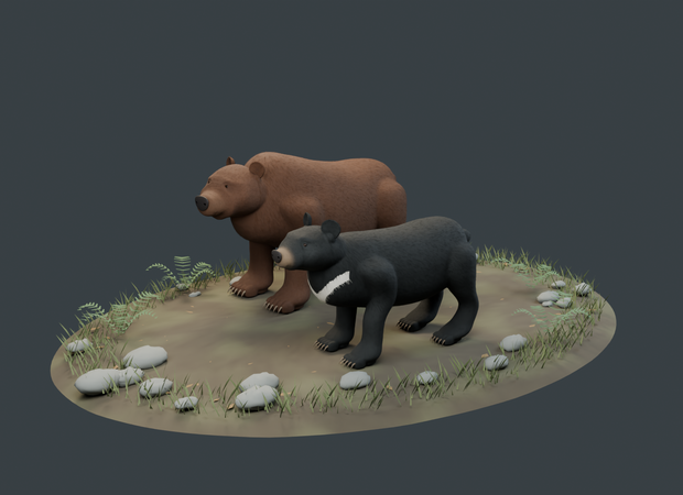 森に息づくふたつの影｜ツキノワグマとヒグマ・3D素材セット【Blender / GLB】