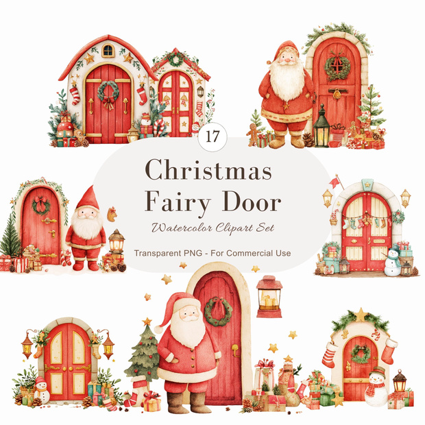 妖精のクリスマスドア：Christmas Fairy Doors イラスト素材