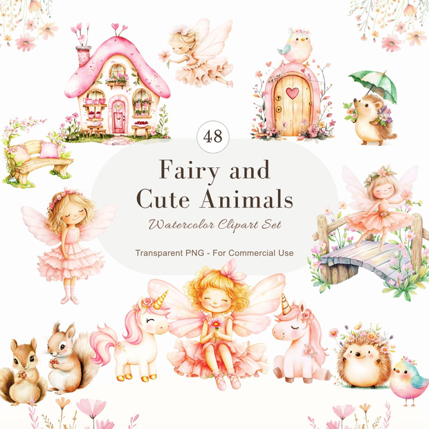  妖精の庭のイラスト素材：Fairy Garden Woodland Animals 