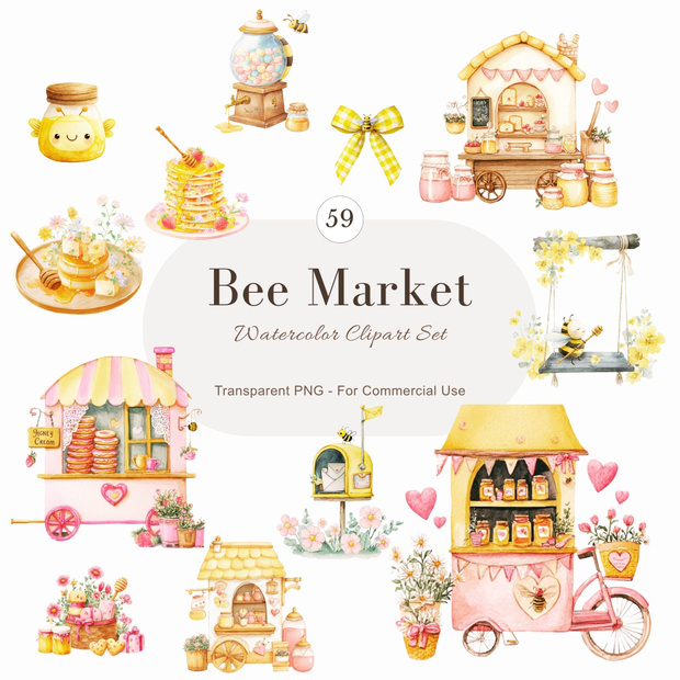 みつばちのマーケット：Honey Bee Clipart　イラスト素材