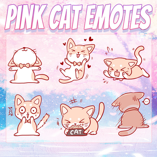 【Twitch Emote】Pink Cat Twitch Emotes | Emote, Livestream Emote, Cute Emote, VTuber Emotes, Discord Emote.