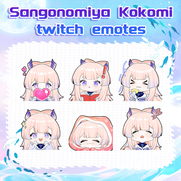 【Twitch Emote】Sangonomiya Kokomi twitch emotes | Livestream Emote, Cute Emote, VTuber Emotes, Discord Emote,Chibi Emote