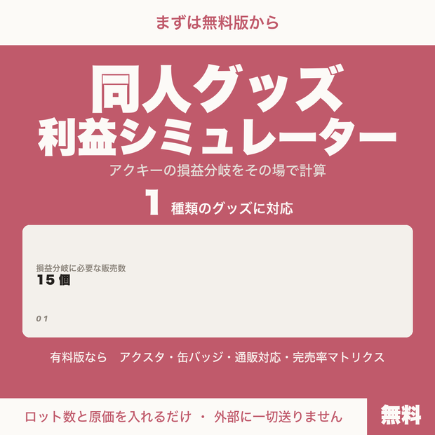 【無料】同人グッズ利益シミュレーター｜アクキーの損益分岐をその場で計算