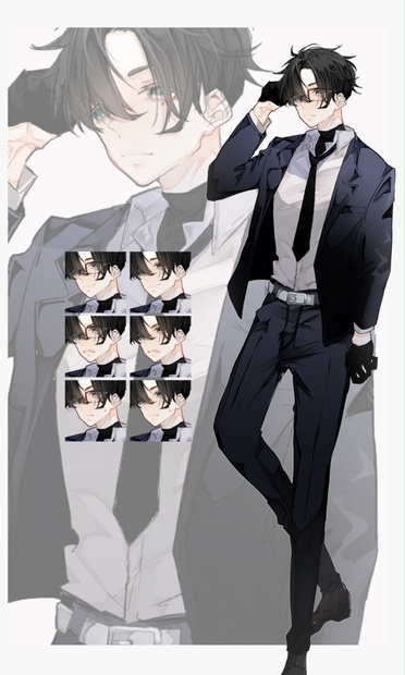 TRPG有料立ち絵_全身+差分3種】黒髪スーツ男性【眼鏡差分有】 - あずの