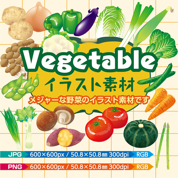 vegetableイラスト素材【JPG・PNG】メジャー野菜のイラスト