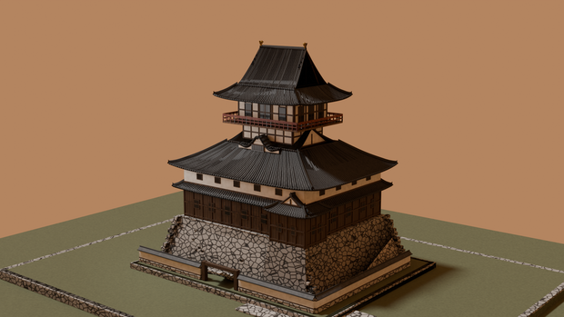 犬山城風・望楼型和風天守閣 3Dモデル【FBX／ベイク済みPBR】
