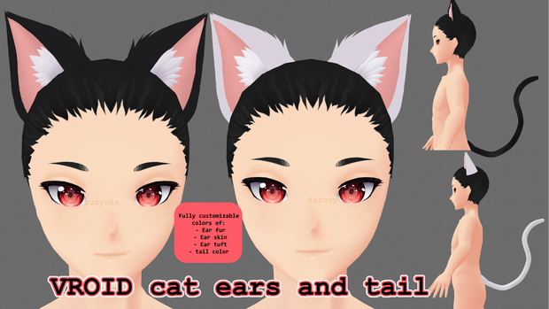 【Vroid】Cat ears and tail / 猫の耳と尻尾 [ Updated!]
