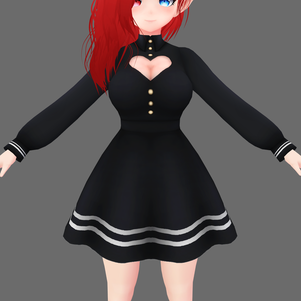 【Vroid】Black striped heart breast window dress / ブラックストライプのハートのウィンドウドレス