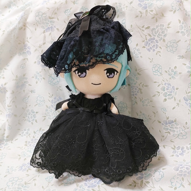 ハンドメイド　ぬい服　あんスタ　ワンピース　ドレス　黒　レース　ハート柄　リボン