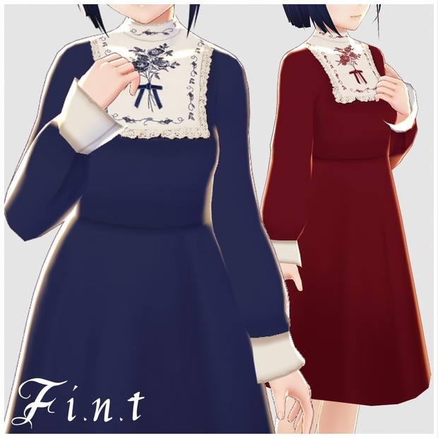 【VRoid】絵画風ヨーク刺繍ワンピース2色セット /F i.n.t - F i.n.t