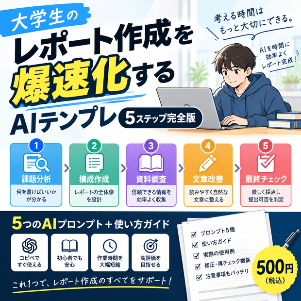 大学生のレポート作成を爆速化するAIテンプレ【5ステップ完全版】