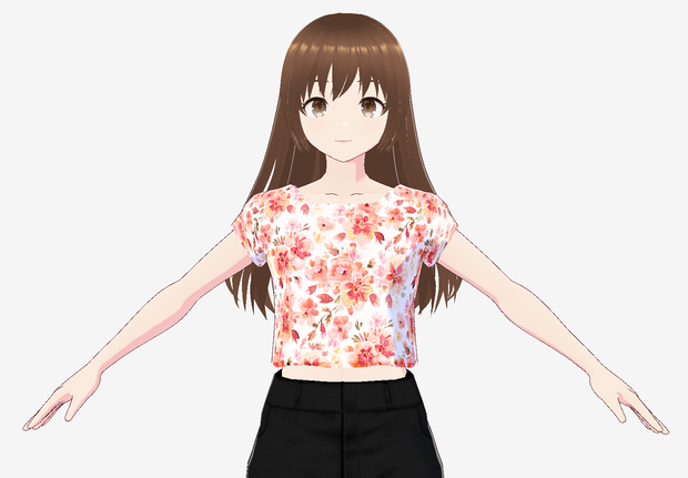 [vroid] - 花柄ピンク半袖Tシャツ/ Floral Pink Short Sleeve Tee