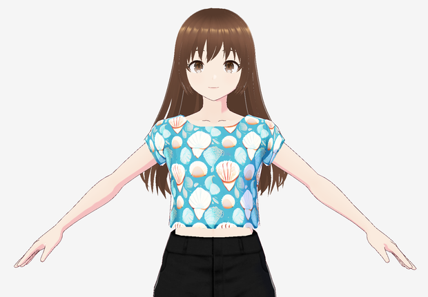 [vroid] - ブルーシーシェルTシャツ / Light Sky Blue Sea Shell Tee