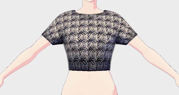 [vroid] - 半袖Tシャツ/ Short Sleeve Mini Tee (Black Flower)
