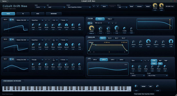 製品版 Cobalt Drift Neo Synth - VST3 / Clap/ Standalone -