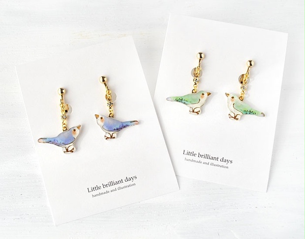 Bird Earring 幸せの青い鳥イヤリング ピアス 春夏秋冬 動物 インコ 可愛い 揺れる Little Brilliant Days Booth