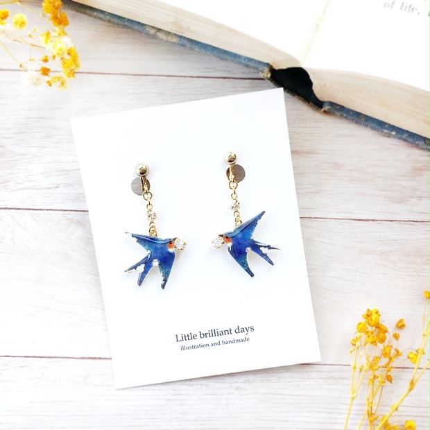 swallow earring｜つばめイヤリング・ピアス 青い鳥 春 - Little