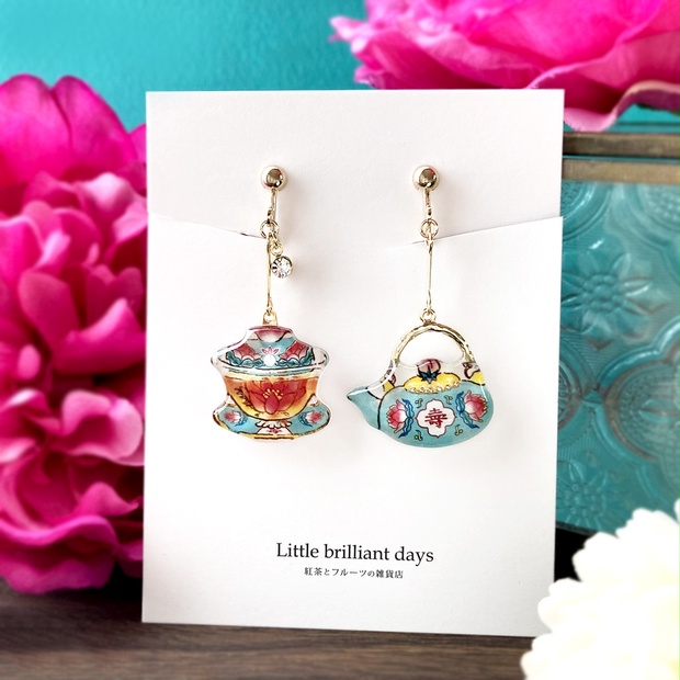 ChinaTea earring -華-｜中国茶器イヤリング・ピアス - Little brilliant