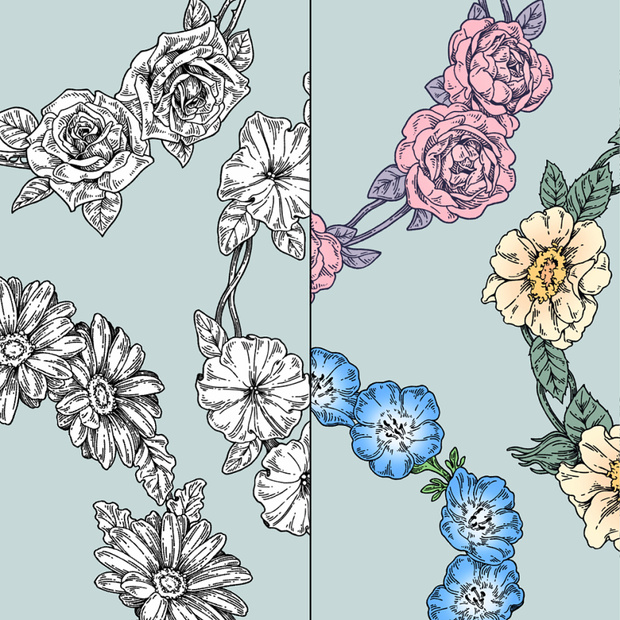 ペン画風の花のイラスト素材集