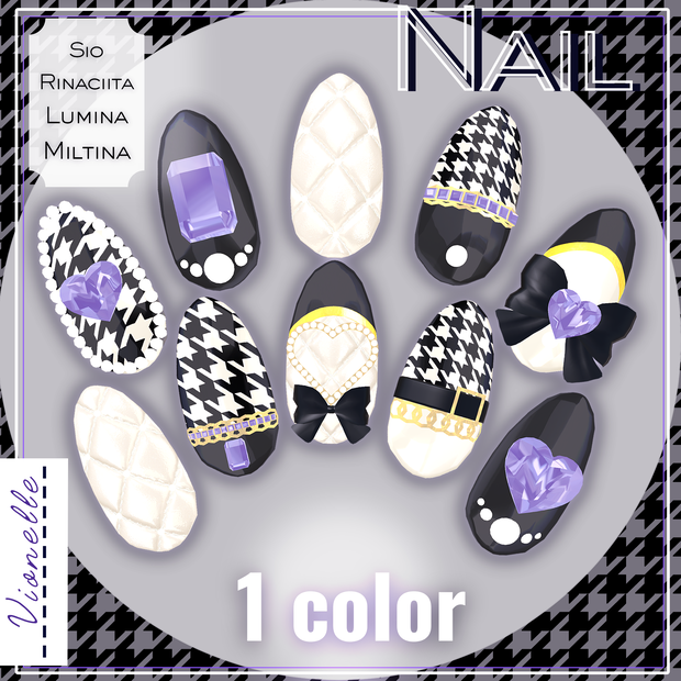【置くだけ装着！】千鳥格子ジュエルネイル　＊Nail : 1Color 