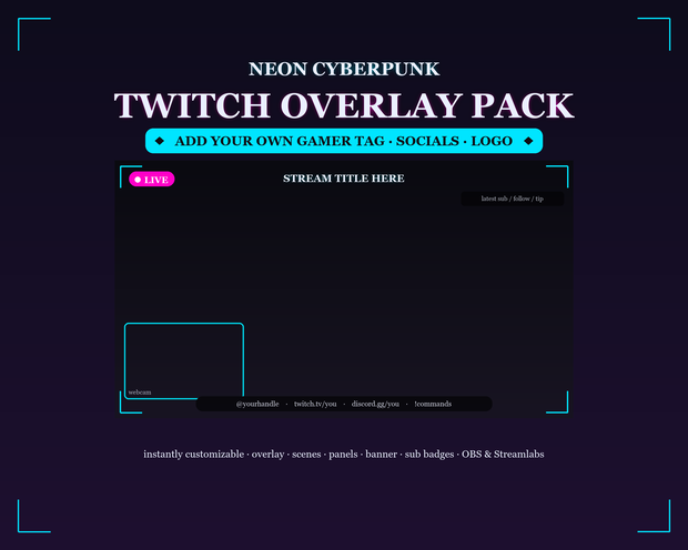 Neon Cyber Animated Twitch Overlay Kit / ネオンサイバー