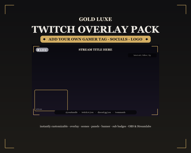 Gold Luxe Animated Twitch Overlay Kit / ゴールドラグジュアリー