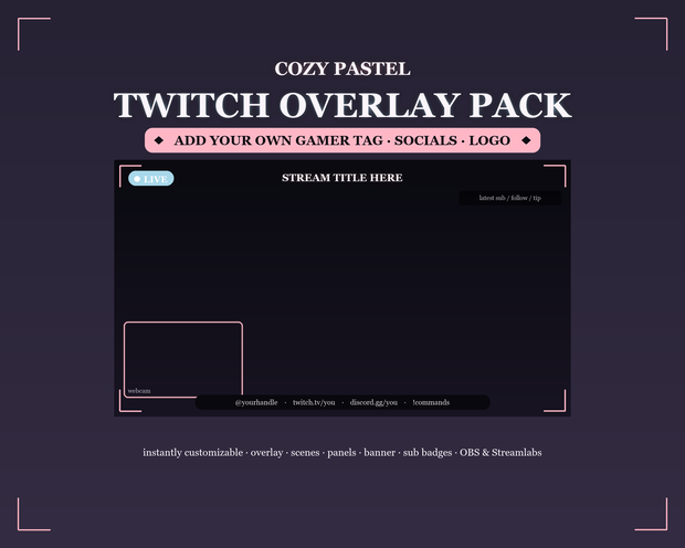Cozy Pastel Twitch Overlay Kit / コージーパステル