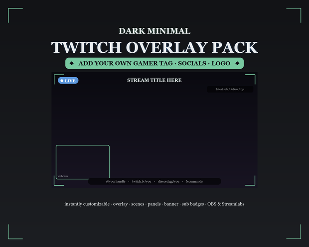 Dark Minimal Twitch Overlay Kit / ダークミニマル